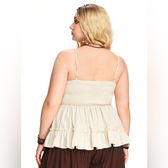 ROMWE Yellow Women’s Peplum Size Large Tie Front Tiered Camisole Star & Sun - Picture 9 of 10